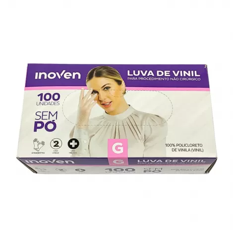Luva de Vinil Não Médica Inoven Tamanho G - Caixa com 100 Unidades